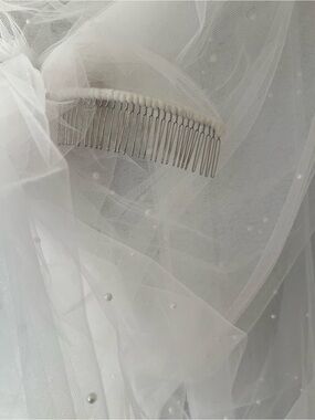 Pearl Embellished Wedding Veil with Comb - Ivory